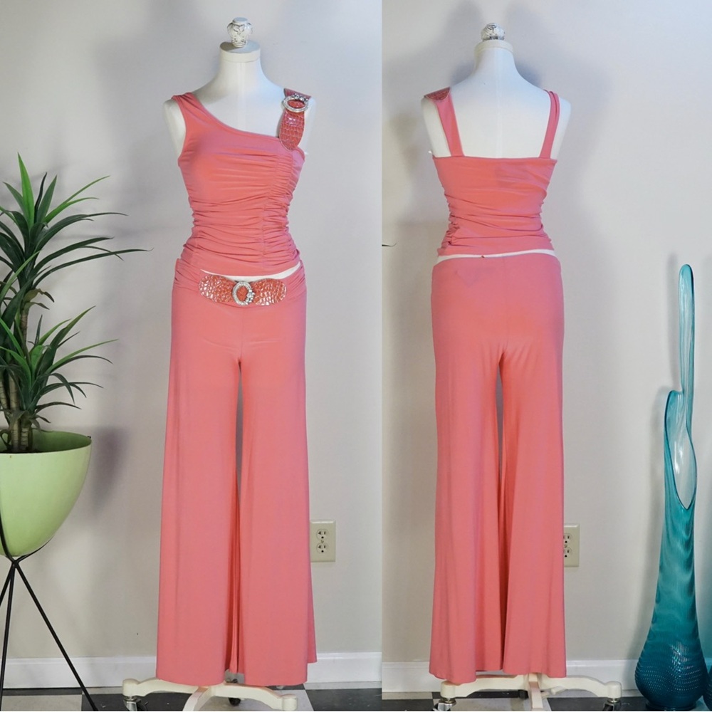 Y2k 2-piece bubble gum pink glam buckle detail gaucho M